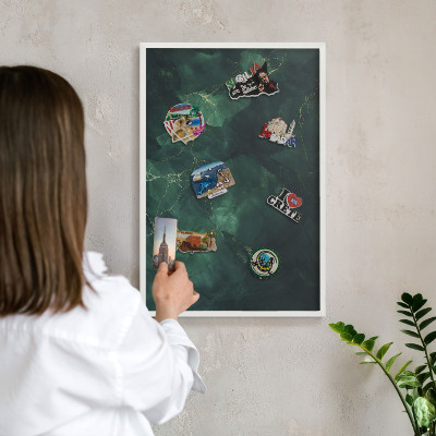 Tablero magnético de pared para imanes con marco blanco Profundidad verde