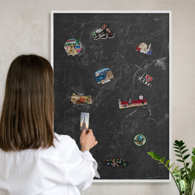 Tablero magnético metálico para souvenirs en color blanco Mármol negro