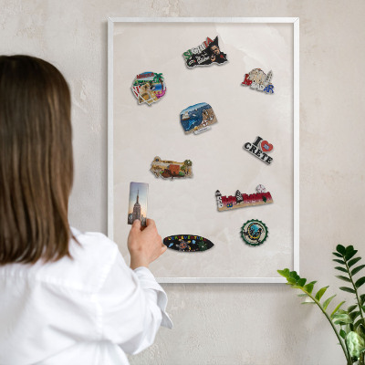 Tablero magnético de pared para imanes con marco blanco Textura cremosa