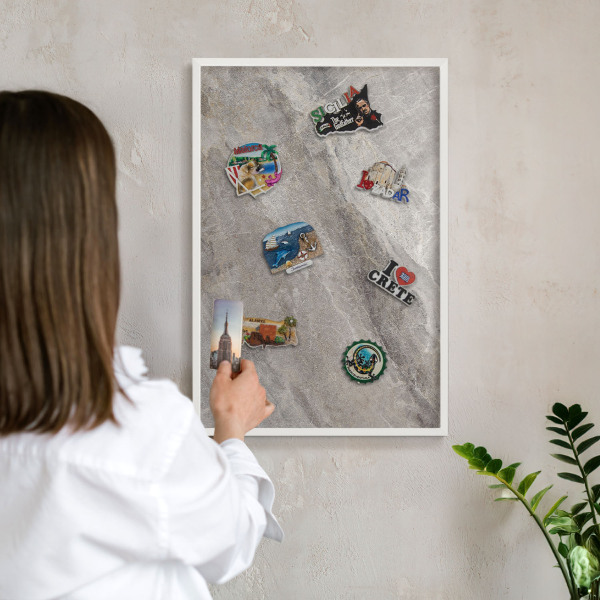 Tablero magnético metálico para souvenirs en color blanco Textura de piedra