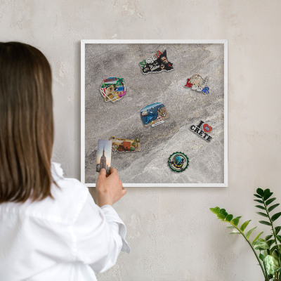 Tablero magnético metálico para souvenirs en color blanco Textura de piedra