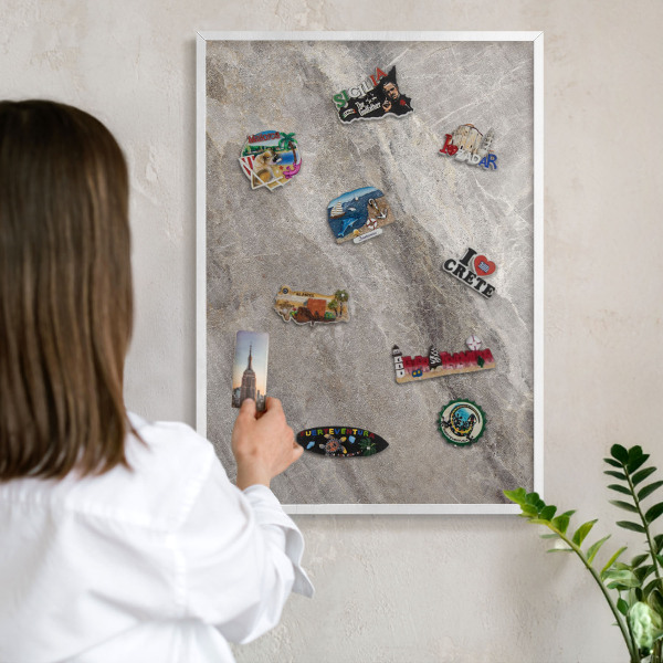 Tablero magnético metálico para souvenirs en color blanco Textura de piedra