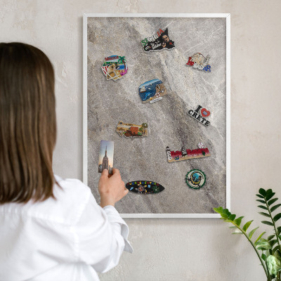 Tablero magnético metálico para souvenirs en color blanco Textura de piedra