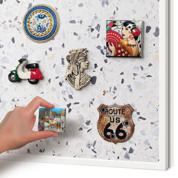 Tablero magnético de pared para imanes con marco blanco Estilo terrazo