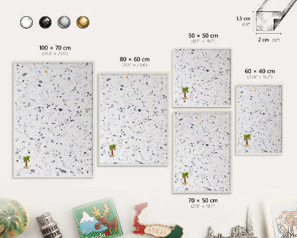Tablero magnético de pared para imanes con marco blanco Estilo terrazo