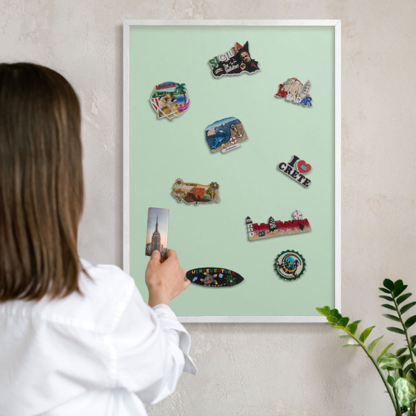 Tablero magnético de pared para imanes con marco blanco Verde menta