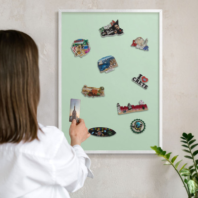Tablero magnético de pared para imanes con marco blanco Verde menta