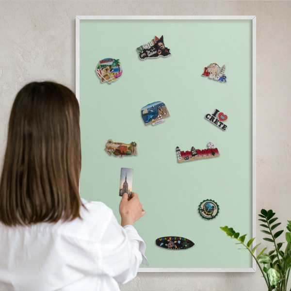Tablero magnético de pared para imanes con marco blanco Verde menta