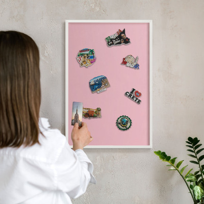 Tablero magnético metálico para souvenirs en color blanco Rosa claro