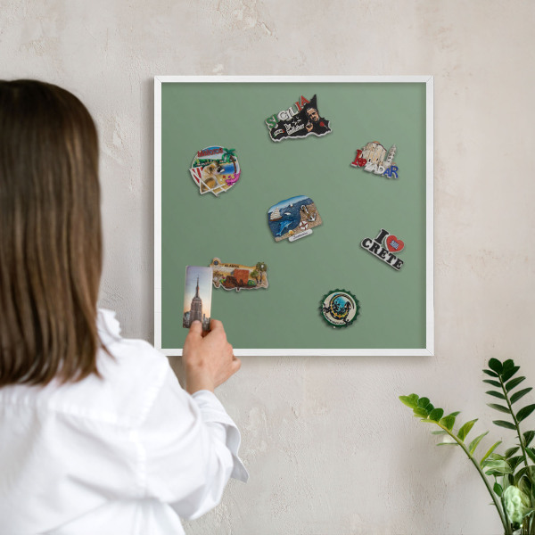 Tablero magnético de pared para imanes con marco blanco Verde apagado