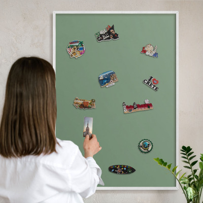 Tablero magnético de pared para imanes con marco blanco Verde apagado