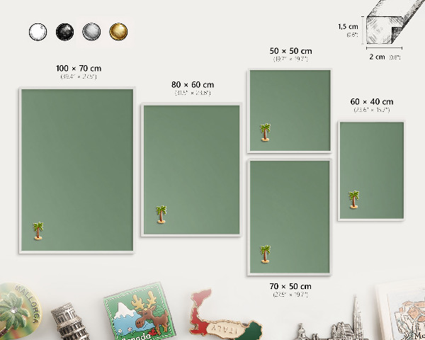 Tablero magnético de pared para imanes con marco blanco Verde apagado