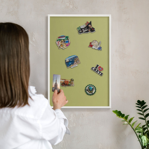 Tablero magnético de pared para imanes con marco blanco Verde vintage