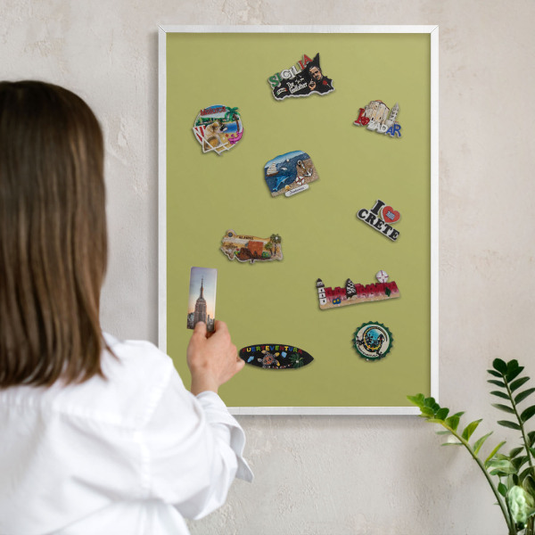 Tablero magnético de pared para imanes con marco blanco Verde vintage