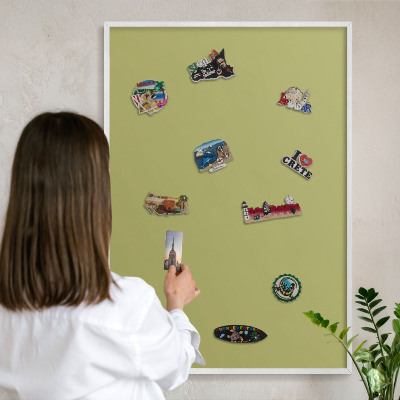 Tablero magnético de pared para imanes con marco blanco Verde vintage
