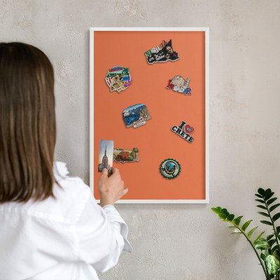 Tablero magnético de pared para imanes con marco blanco Naranja fuerte