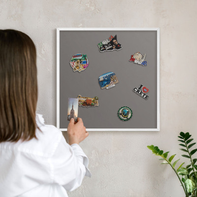 Tablero magnético de pared para imanes con marco blanco Gris oscuro