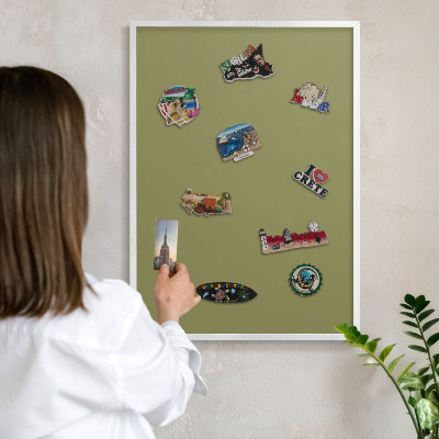 Tablero magnético metálico para souvenirs en color blanco Hierba verde