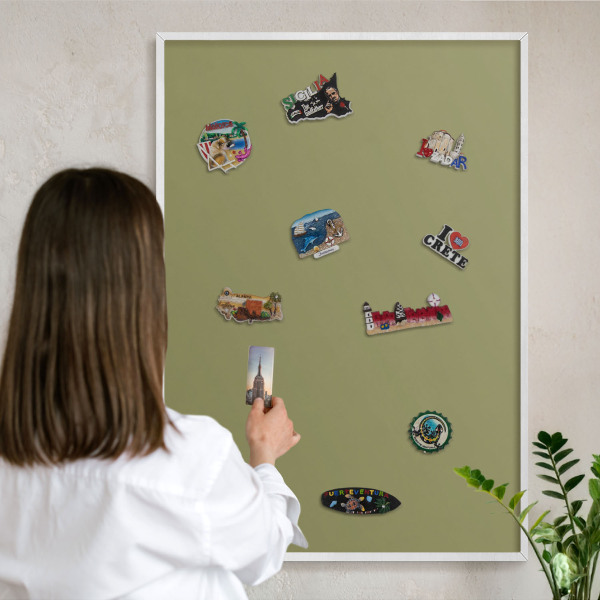 Tablero magnético metálico para souvenirs en color blanco Hierba verde