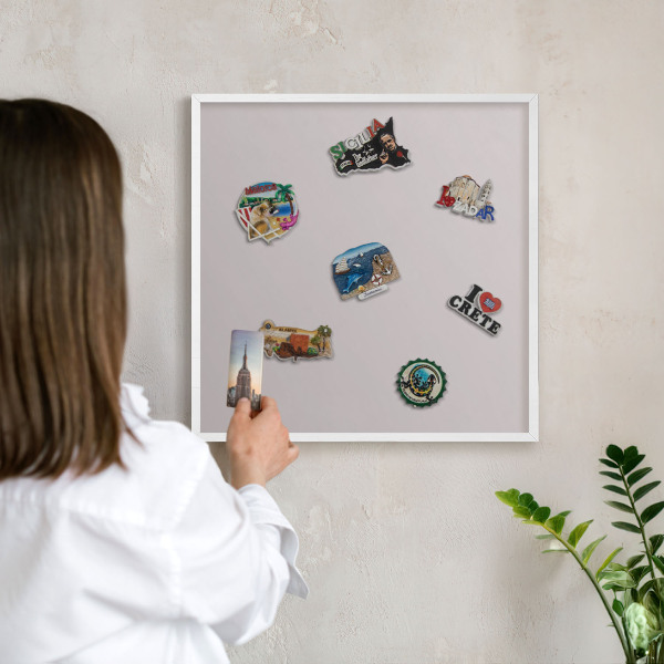 Tablero magnético de pared para imanes con marco blanco Gris ceniza