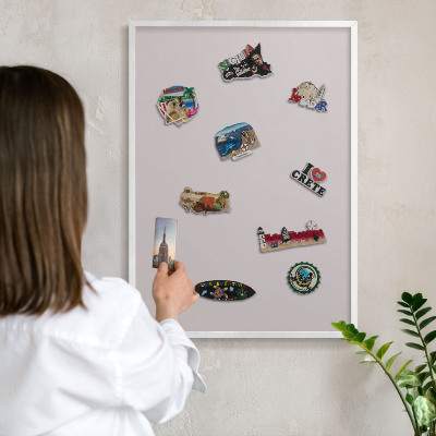 Tablero magnético de pared para imanes con marco blanco Gris ceniza