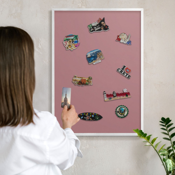 Tablero magnético metálico para souvenirs en color blanco Rosa empolvado