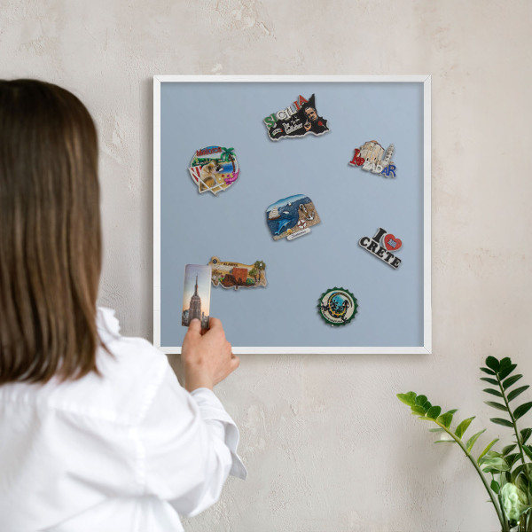 Tablero magnético de pared para imanes con marco blanco Azul pastel