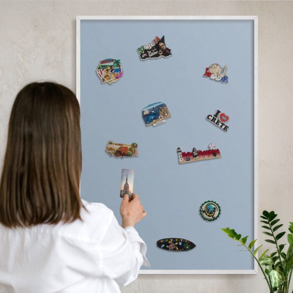 Tablero magnético de pared para imanes con marco blanco Azul pastel