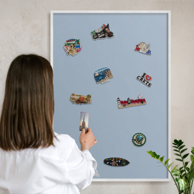 Tablero magnético de pared para imanes con marco blanco Azul pastel