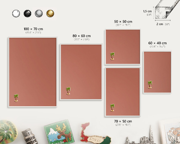 Tablero magnético de pared para imanes con marco blanco Color ladrillo