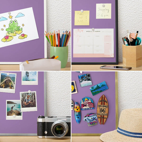 Tablero magnético de pared para imanes con marco blanco Violeta
