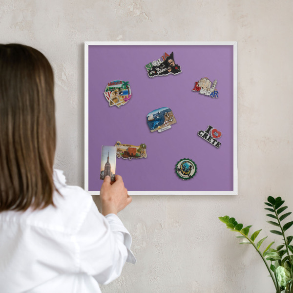 Tablero magnético de pared para imanes con marco blanco Violeta