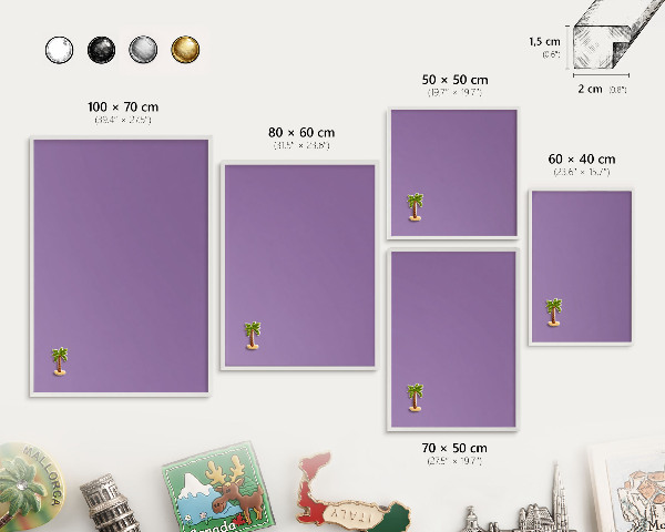 Tablero magnético de pared para imanes con marco blanco Violeta