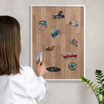 Tablero magnético metálico para souvenirs en color blanco Patrón de madera