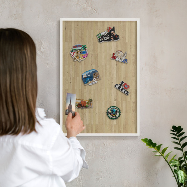 Tablero magnético metálico para souvenirs en color blanco Textura de madera