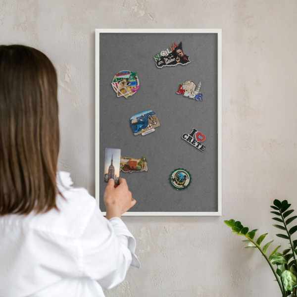 Tablero magnético metálico para souvenirs en color blanco Textura gris