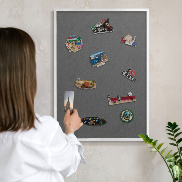 Tablero magnético metálico para souvenirs en color blanco Textura gris