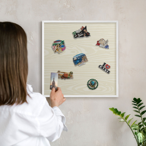 Tablero magnético de pared para imanes con marco blanco Grano beige