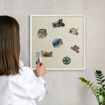 Tablero magnético de pared para imanes con marco blanco Grano beige