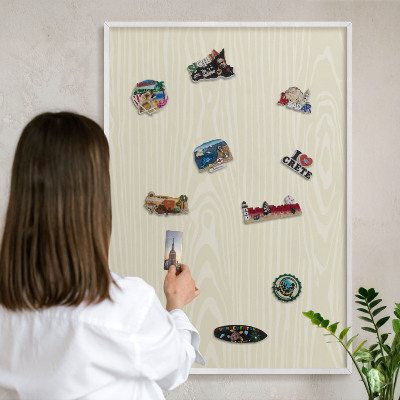 Tablero magnético de pared para imanes con marco blanco Grano beige