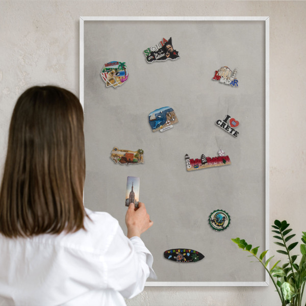 Tablero magnético de pared para imanes con marco blanco Fondo gris