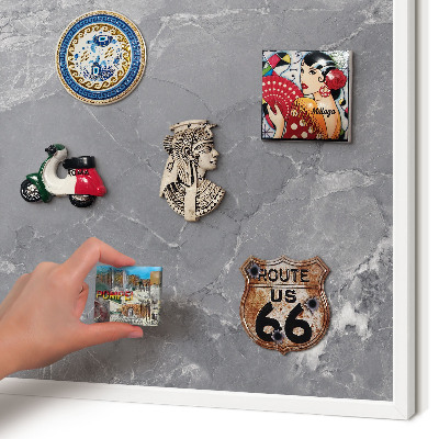 Tablero magnético de pared para imanes con marco blanco Mármol gris