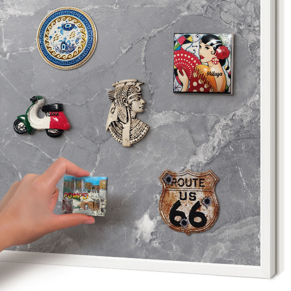 Tablero magnético de pared para imanes con marco blanco Mármol gris