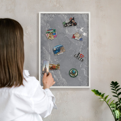 Tablero magnético de pared para imanes con marco blanco Mármol gris