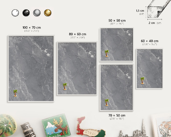 Tablero magnético de pared para imanes con marco blanco Mármol gris