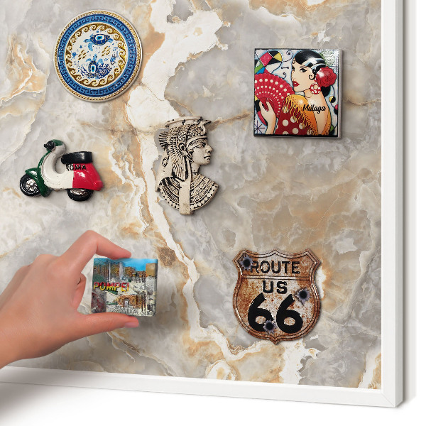 Tablero magnético de pared para imanes con marco blanco Elegancia del mármol