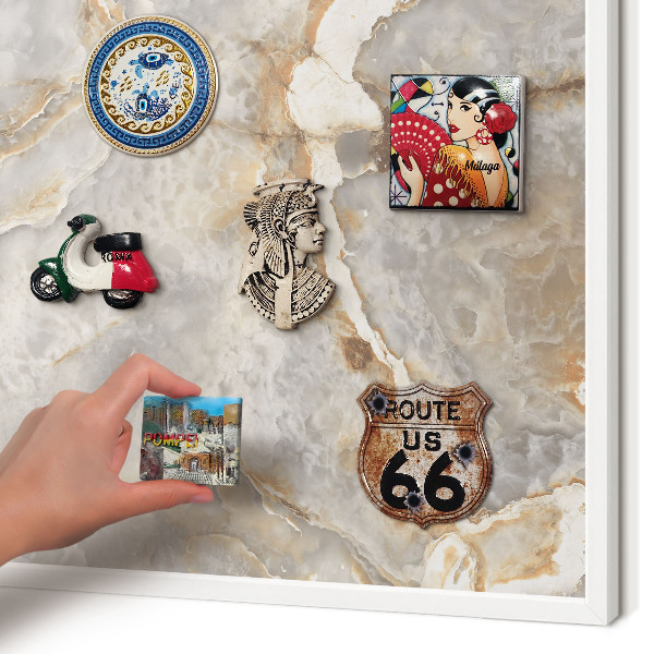 Tablero magnético de pared para imanes con marco blanco Elegancia del mármol