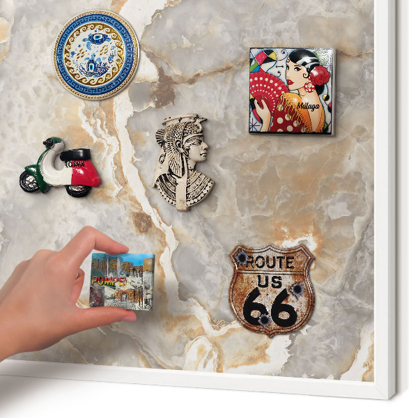 Tablero magnético de pared para imanes con marco blanco Elegancia del mármol