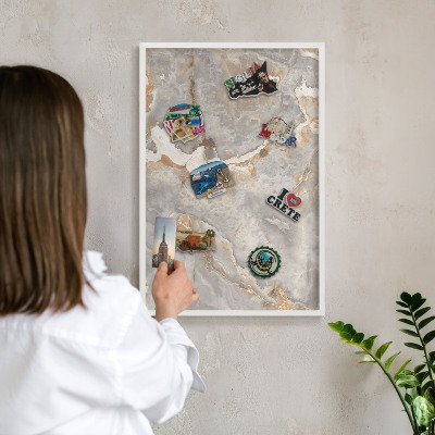 Tablero magnético de pared para imanes con marco blanco Elegancia del mármol