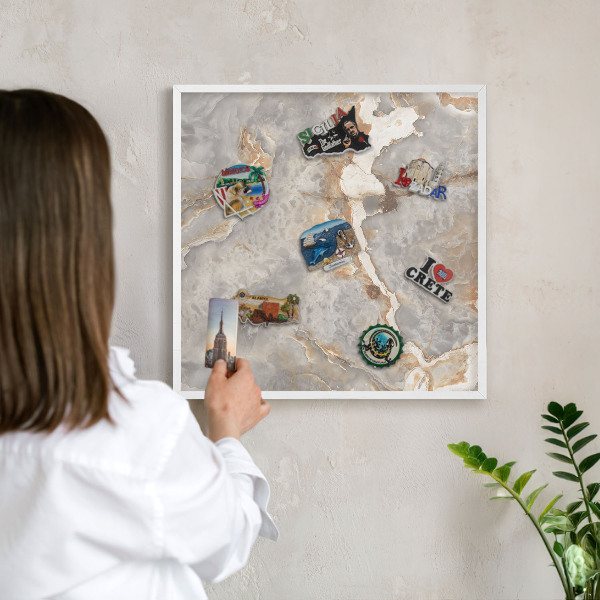 Tablero magnético de pared para imanes con marco blanco Elegancia del mármol